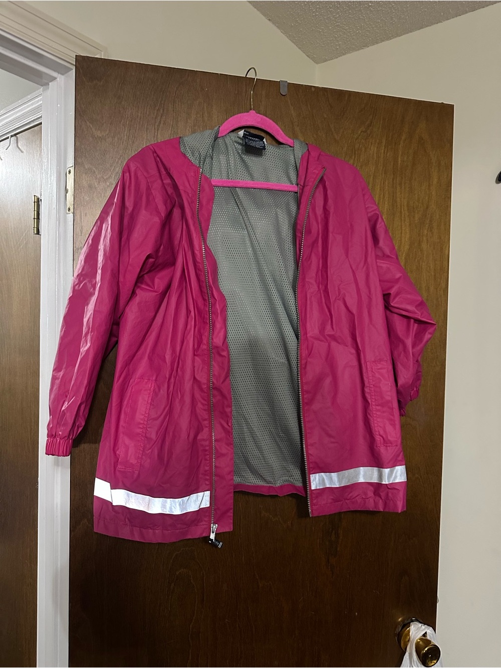 Charles River Apparel Bright Pink Kids' Hooded Raincoat with Reflective Trim